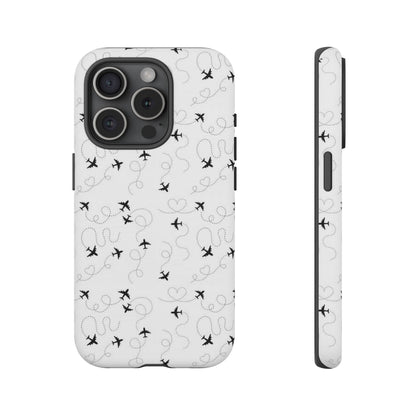 Minimal Paper Airplane Pattern Phone Case – Black White Aesthetic Tough Cover
