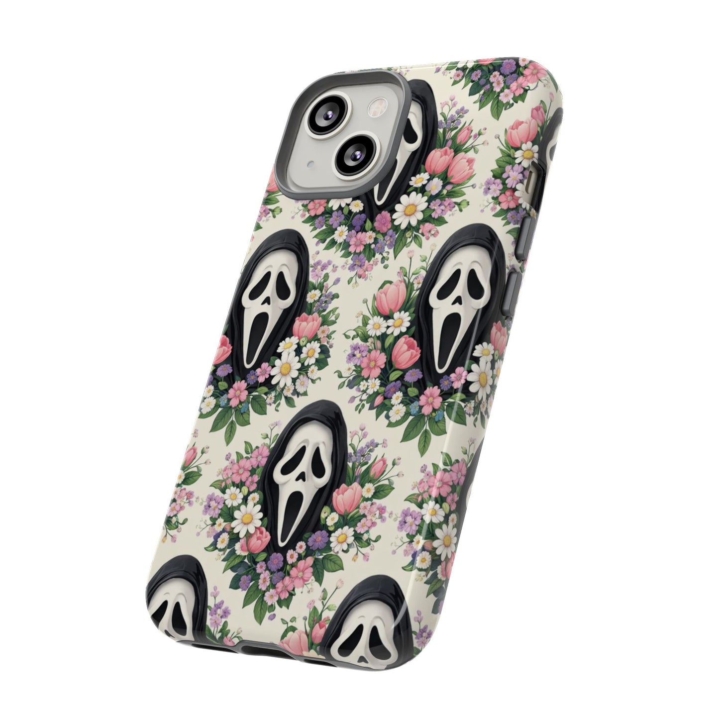 Floral Ghost Face Aesthetic Phone Case – Cute Spooky Tough Cover