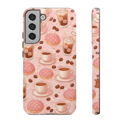 Cute Coffee & Pink Concha Phone Case – Coffee Lover Aesthetic Latte Pattern Tough Case