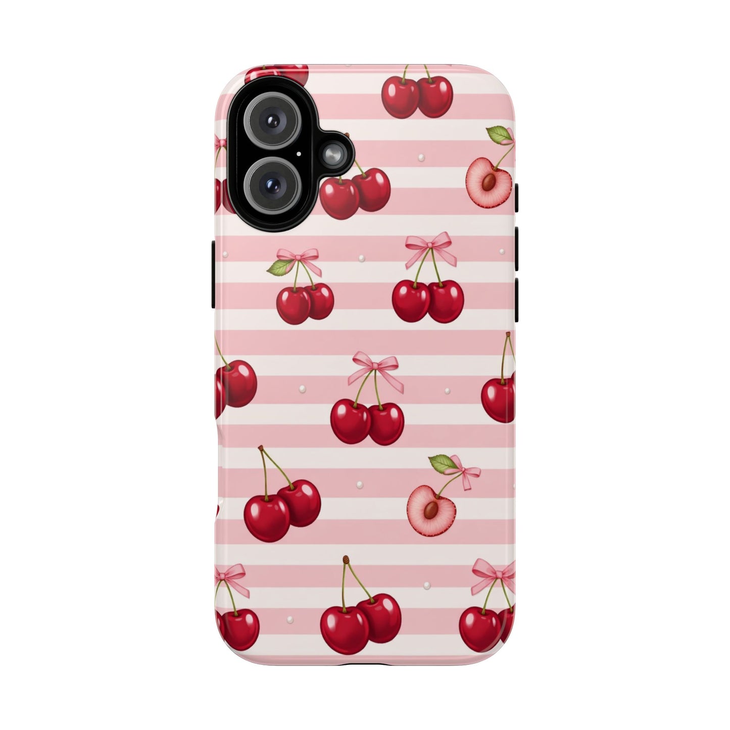 Coquette Cherry Bow Phone Case | Cute Pink Aesthetic Cherry Pattern Tough Case for iPhone & Samsung