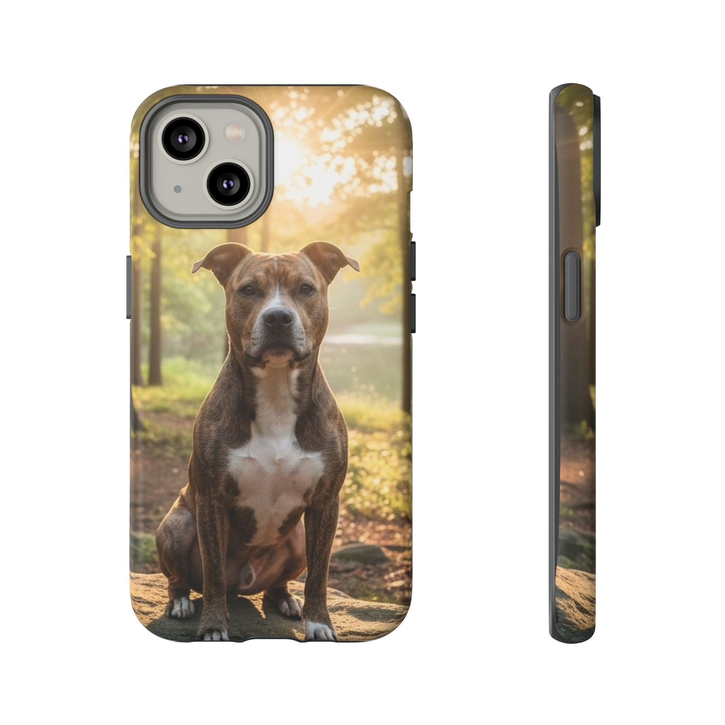 Pitbull Portrait Phone Case | Dog Lover Tough Case, Sunset Forest