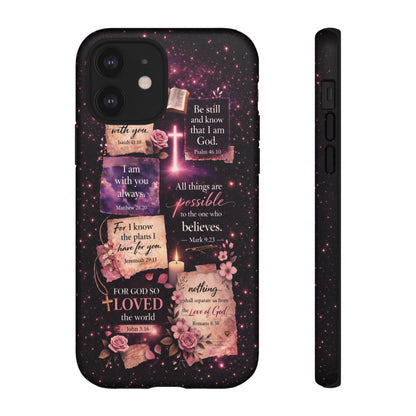 Christian Bible Verse Phone Case Pink Floral Faith Tough Protective Cover Gift