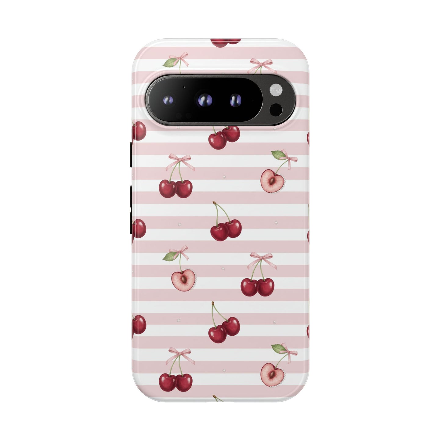 Pink Cherry Stripe Phone Case | Cute Coquette Aesthetic Protective Tough Case