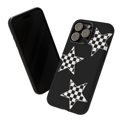 Checkered Star Tough Phone Case – Black Retro Graphic Protective Cover for Iphone, Samsung Galaxy and Pixel