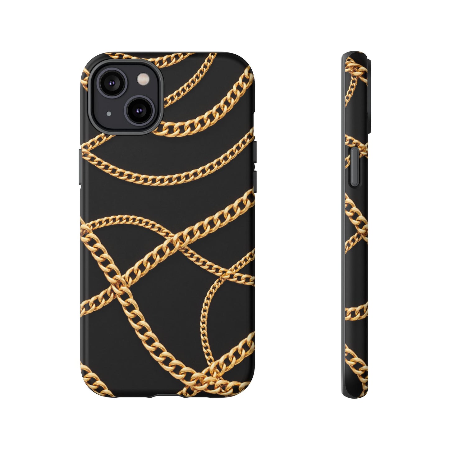 Luxury Gold Chain Phone Case – Black Designer Style Tough Protective Cover for Iphone, Samsung Galaxy and Pixel