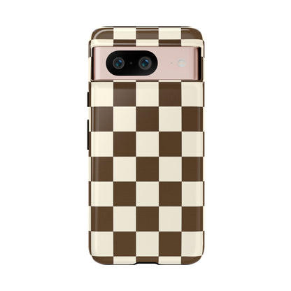 Mocha Checkerboard Phone Case | Neutral Aesthetic Checkered iPhone & Samsung Tough Case