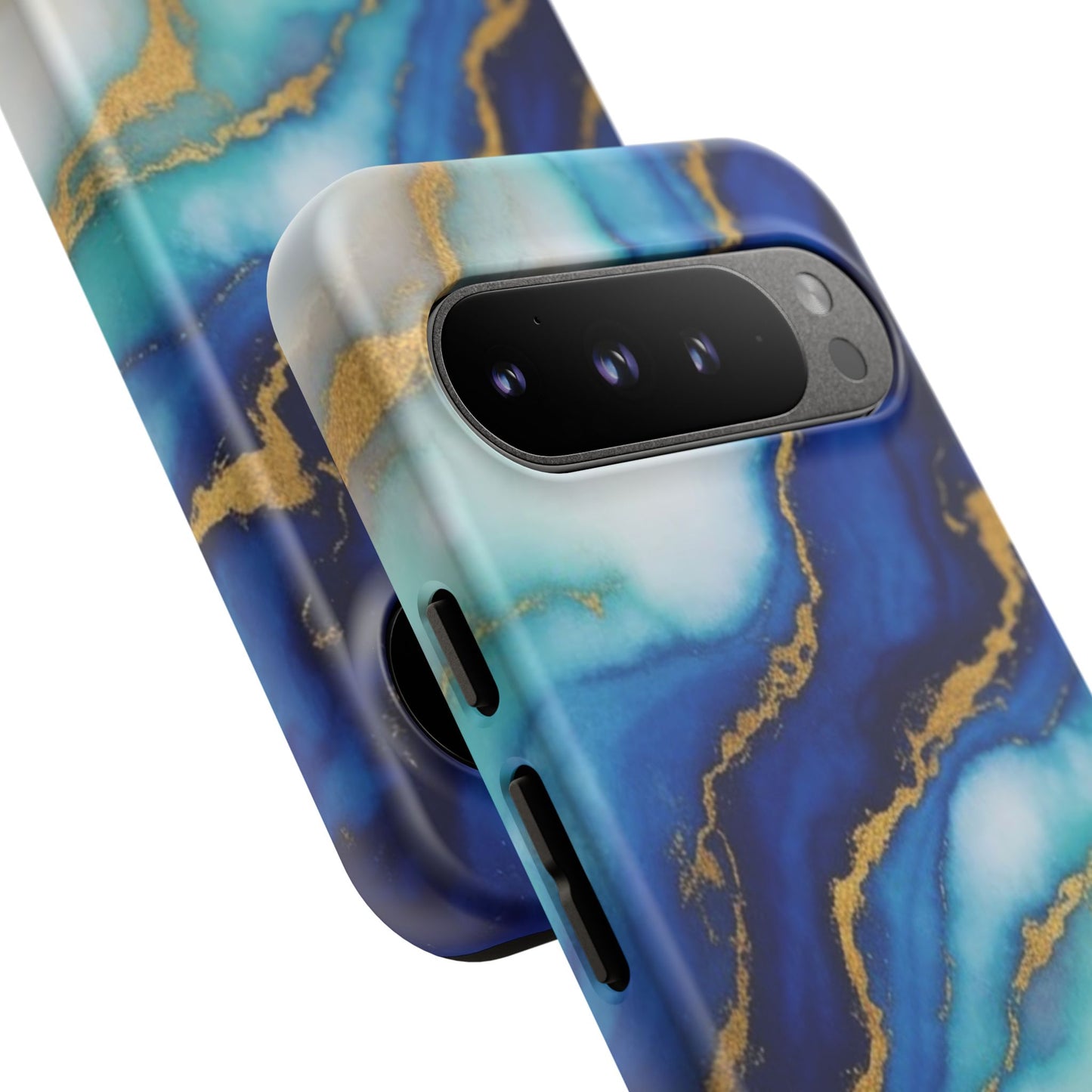 Blue & Gold Marble Phone Case – Luxury Resin Art Tough Case (iPhone, Samsung, Pixel)
