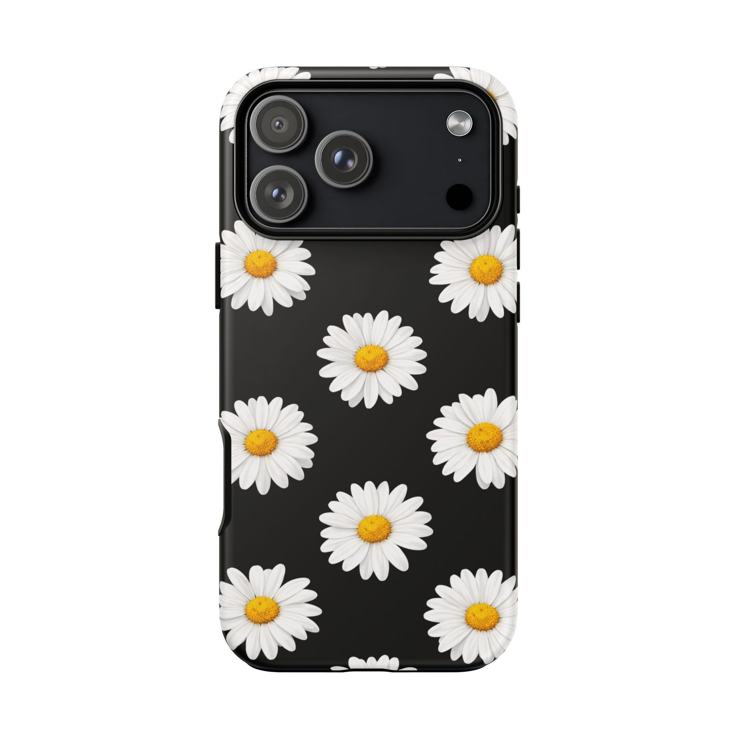 Black Daisy Floral Tough Phone Case – Cute Protective Cover for Iphone, Samsung Galaxy and Pixel