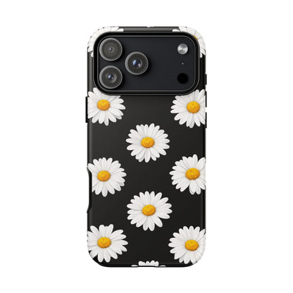 Black Daisy Floral Tough Phone Case – Cute Protective Cover for Iphone, Samsung Galaxy and Pixel