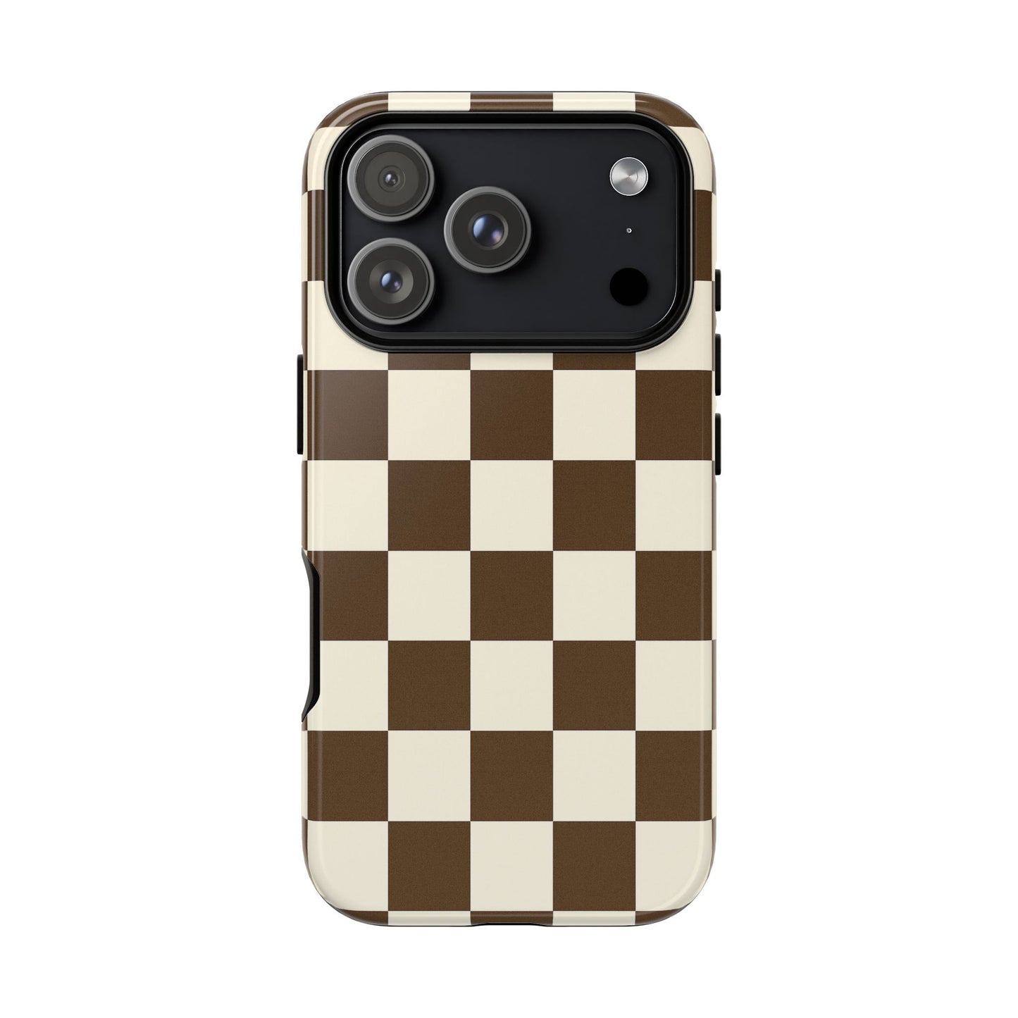 Mocha Checkerboard Phone Case | Neutral Aesthetic Checkered iPhone & Samsung Tough Case