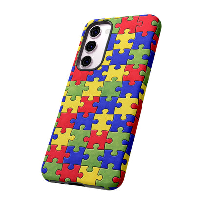 Colorful Puzzle Phone Case, Autism Awareness Jigsaw Design, Tough Protective Case, iPhone & Samsung Case, Vibrant Puzzle Pattern