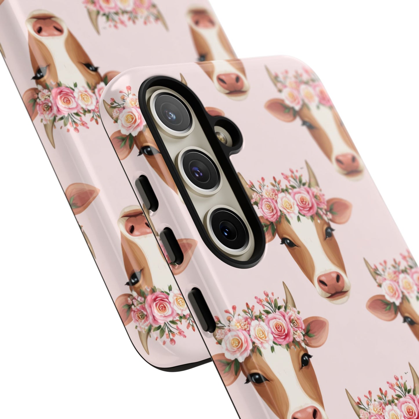 Floral Cow Phone Case – Cute Pink Cow Print Tough Protective Case for Iphone, Samsung Galaxy and Pixel