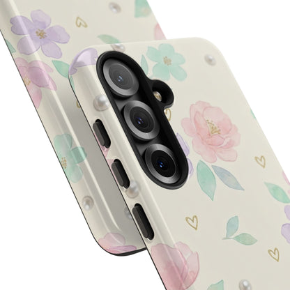 Pastel Floral Phone Case – Coquette Watercolor Flower Hearts Tough Case (iPhone, Samsung, Pixel)