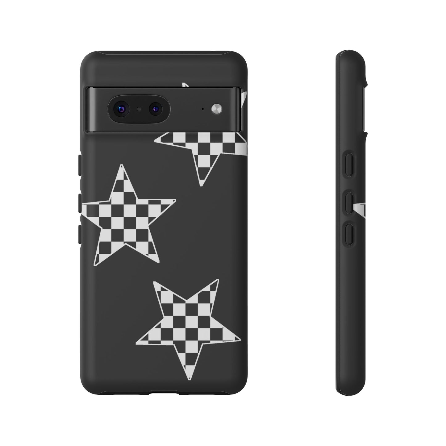 Checkered Star Tough Phone Case – Black Retro Graphic Protective Cover for Iphone, Samsung Galaxy and Pixel