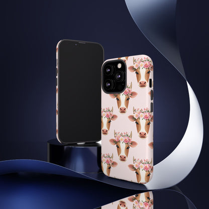 Floral Cow Phone Case – Cute Pink Cow Print Tough Protective Case for Iphone, Samsung Galaxy and Pixel