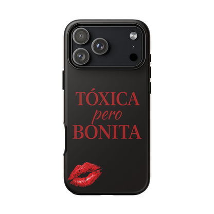 Toxica Pero Bonita Phone Case, Latina Quote Case, Red Lips Aesthetic, Spanish Saying Case, Trendy Tough Cover
