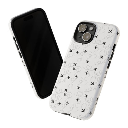 Minimal Paper Airplane Pattern Phone Case – Black White Aesthetic Tough Cover