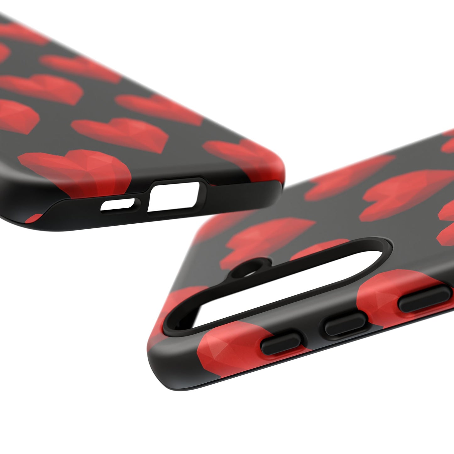 Red Heart Phone Case – Geometric Heart Pattern Tough Case (Black)