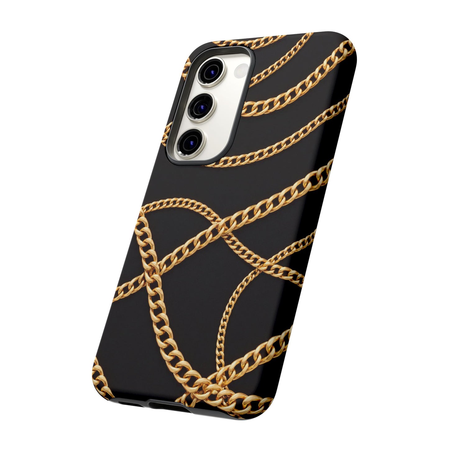 Luxury Gold Chain Phone Case – Black Designer Style Tough Protective Cover for Iphone, Samsung Galaxy and Pixel