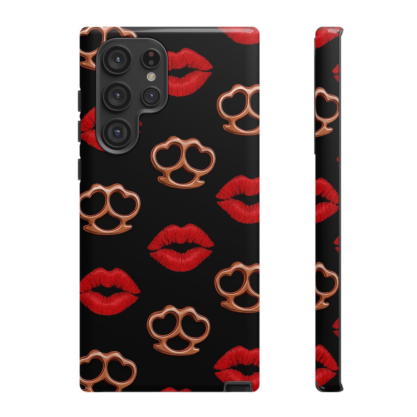 Red Lipstick & Knuckle Duster Phone Case | Bold Kiss Print Tough Protective Cover for Iphone, Samsung Galaxy and Pixel