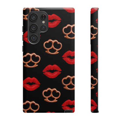 Red Lipstick & Knuckle Duster Phone Case | Bold Kiss Print Tough Protective Cover for Iphone, Samsung Galaxy and Pixel