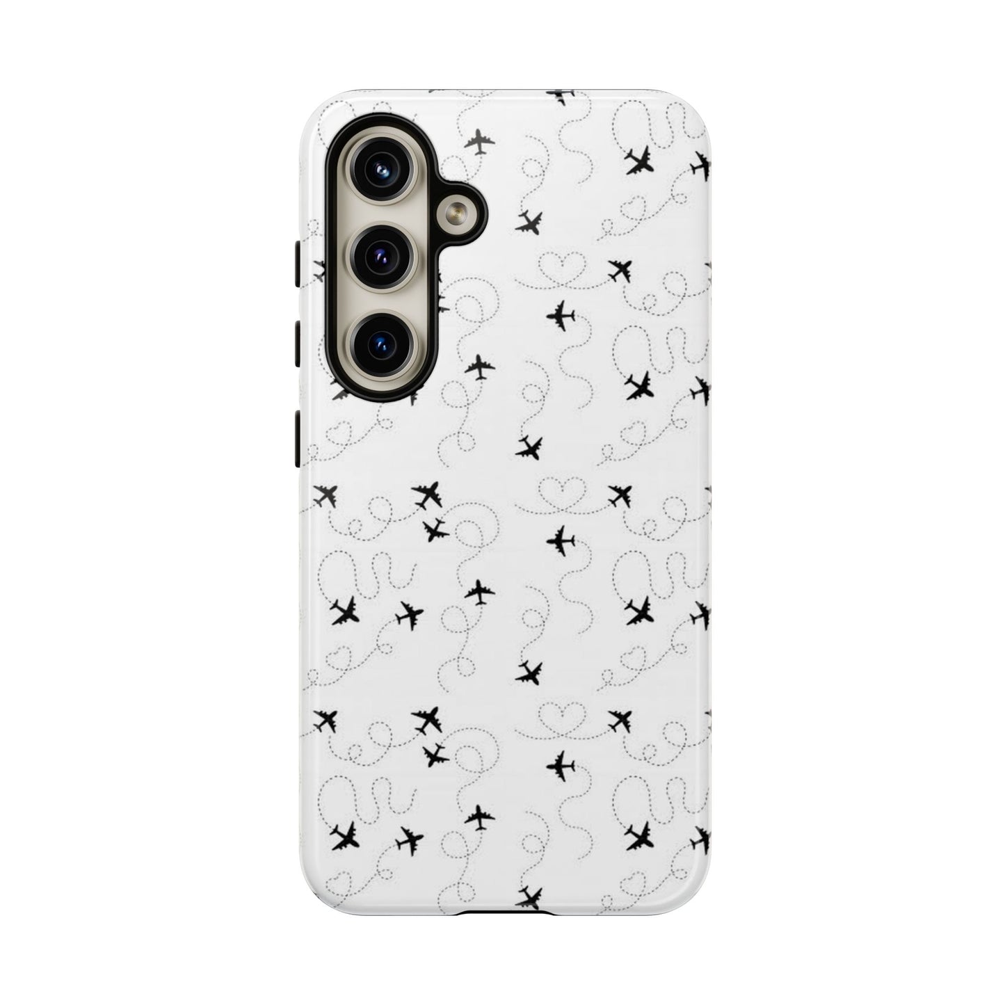 Minimal Paper Airplane Pattern Phone Case – Black White Aesthetic Tough Cover