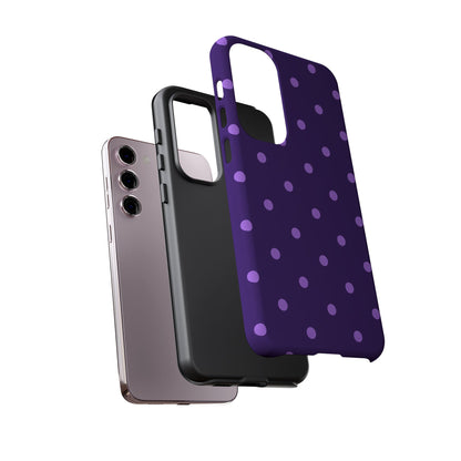 Purple Polka Dot Tough Phone Case – Cute Stylish Durable Protective Cover for Iphone, Samsung Galaxy and Pixel