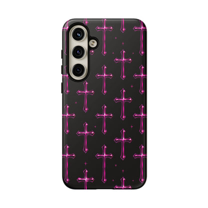 Neon Pink Cross Pattern Phone Case | Tough Protective Case for Iphone, Samsung Galaxy and Pixel