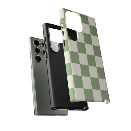 Sage Green Checkerboard Phone Case | Minimal Aesthetic Checkered iPhone & Samsung Tough Case