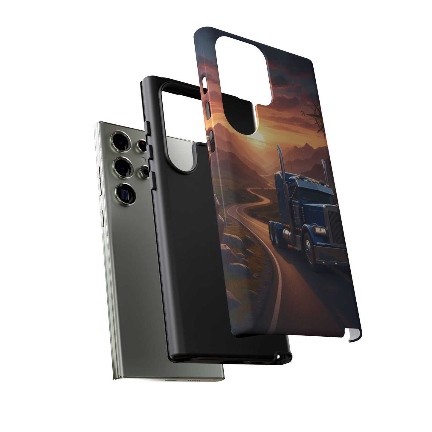 Semi Truck Sunset Phone Case | Trucker Gift | Diesel Truck Highway Road iPhone & Samsung Tough Protective Case