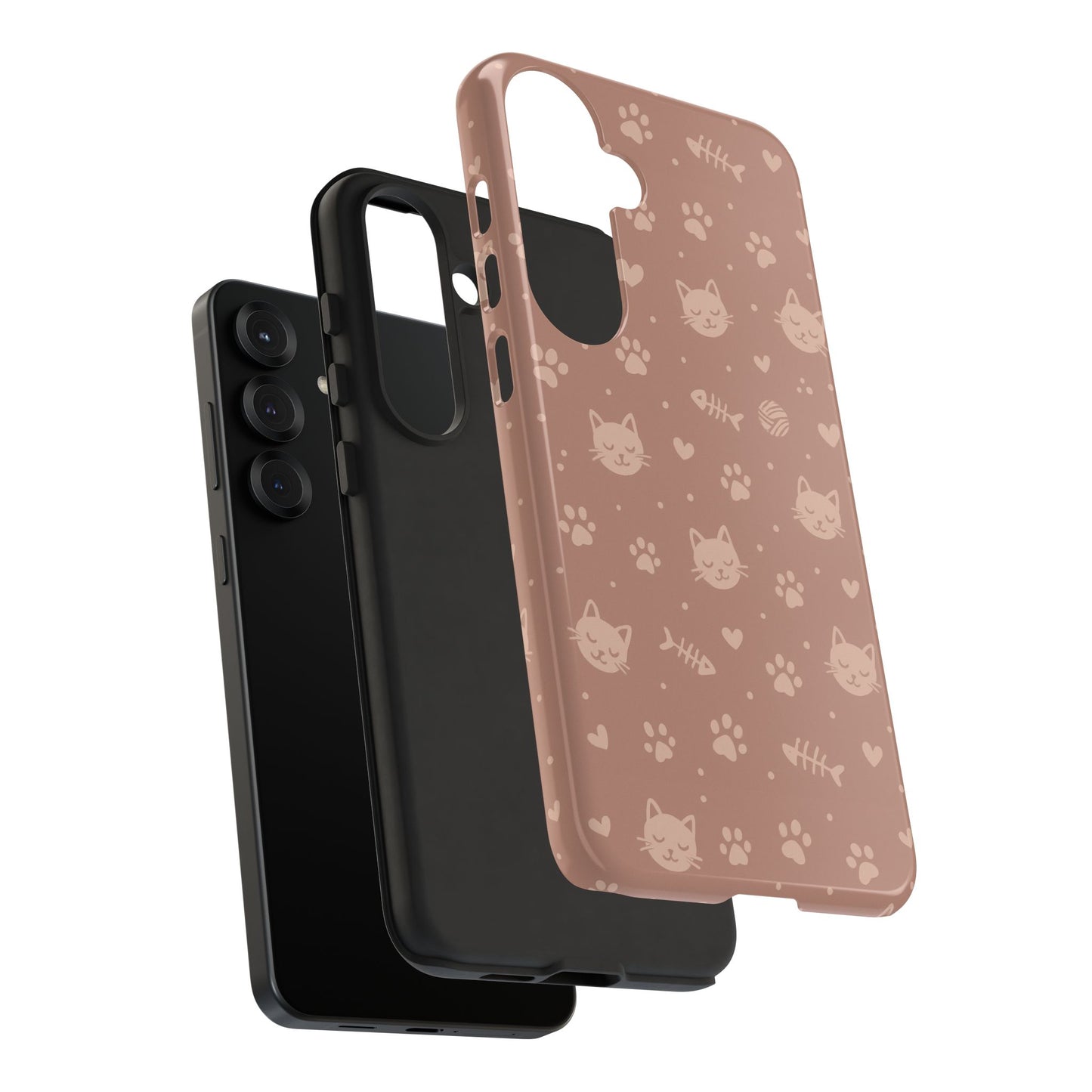 Cute Cat Pattern Phone Case | Paw Prints, Fishbone & Yarn Design Tough Case