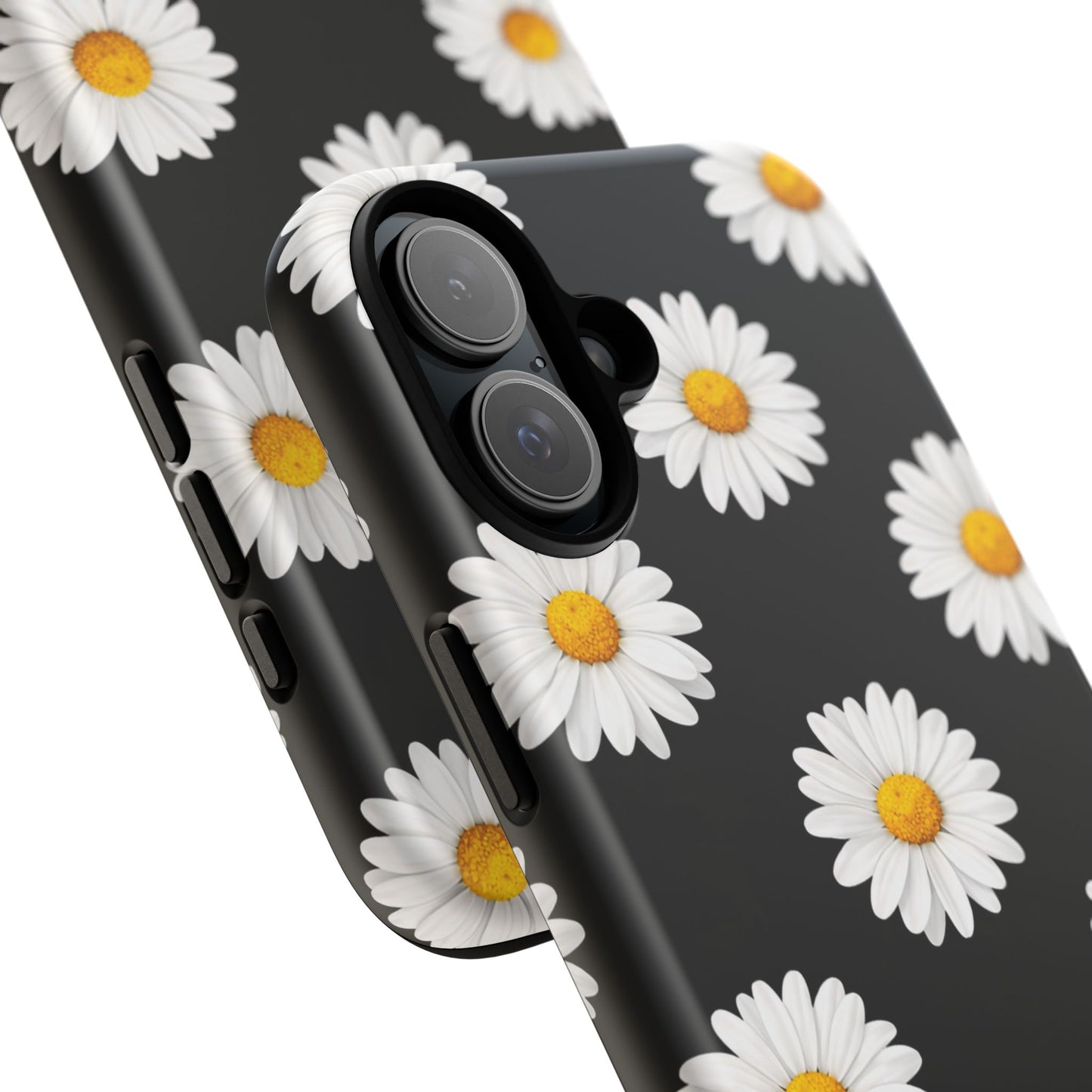 Black Daisy Floral Tough Phone Case – Cute Protective Cover for Iphone, Samsung Galaxy and Pixel