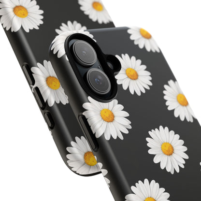Black Daisy Floral Tough Phone Case – Cute Protective Cover for Iphone, Samsung Galaxy and Pixel