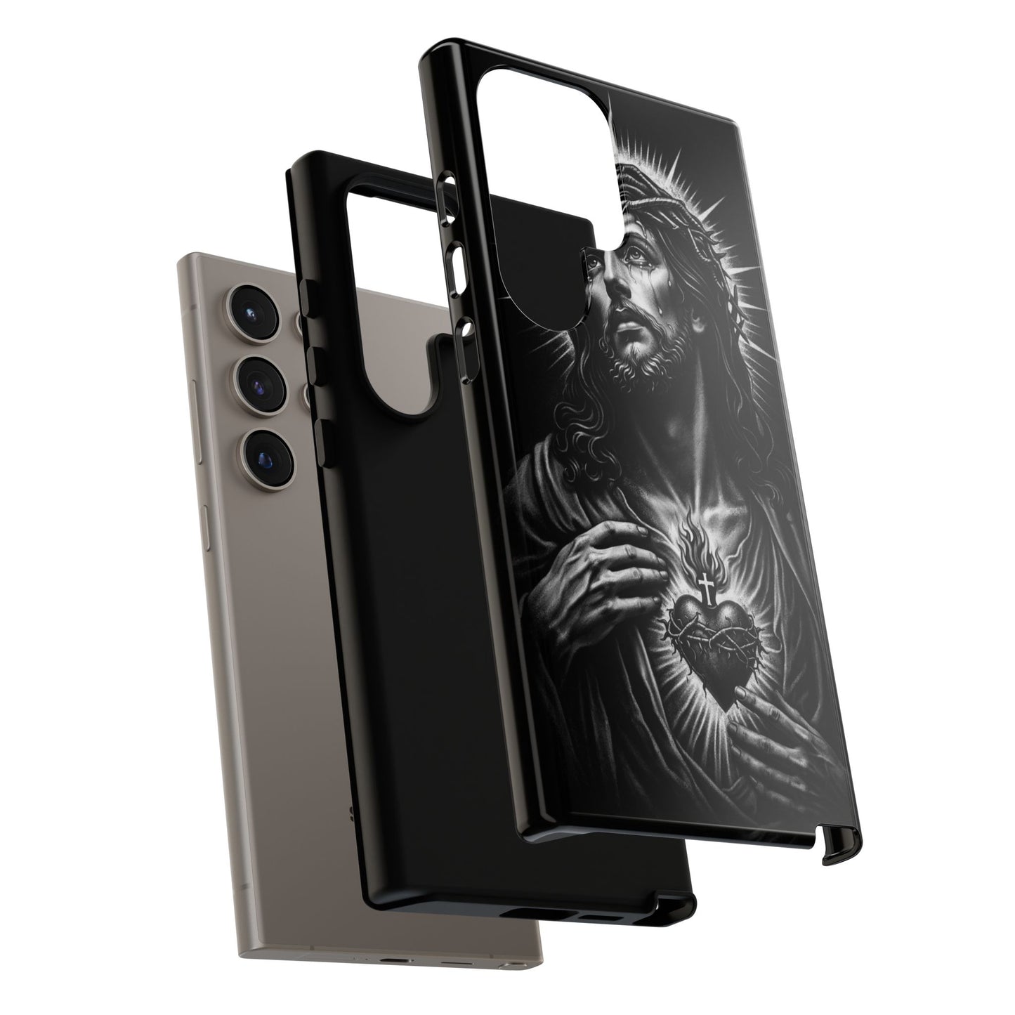 Jesus Sacred Heart Phone Case Black White Christian Faith Aesthetic