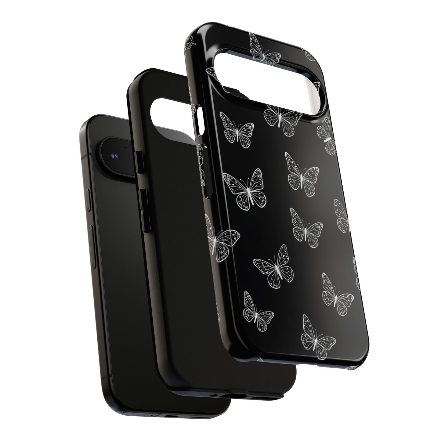 White Butterfly Pattern Phone Case – Dark Aesthetic Monochrome Tough Cover