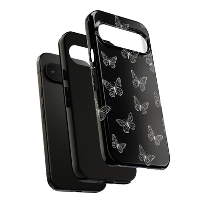 White Butterfly Pattern Phone Case – Dark Aesthetic Monochrome Tough Cover