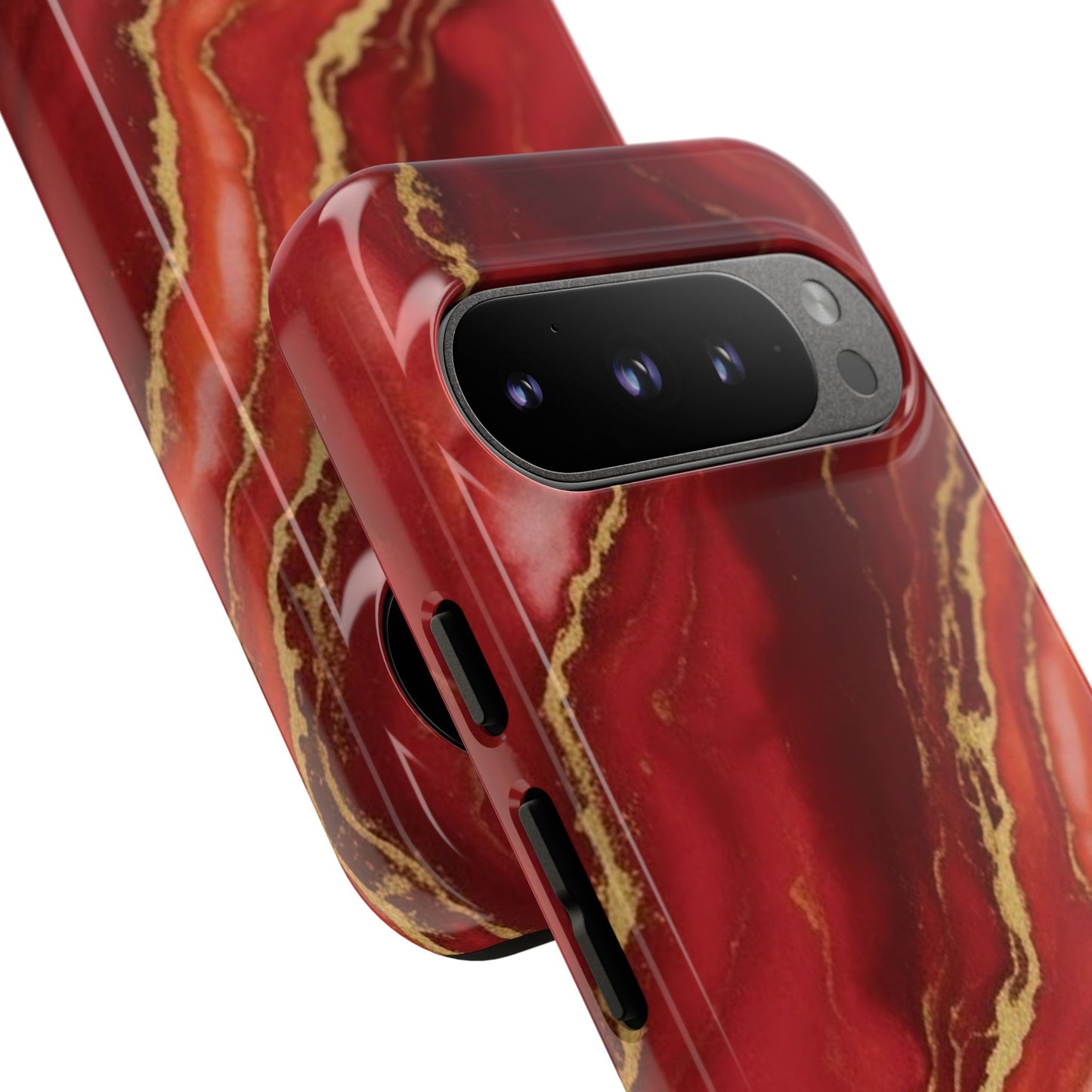 Red Agate Marble Phone Case – Gold Vein Luxury Stone Tough Case (iPhone, Samsung, Pixel)