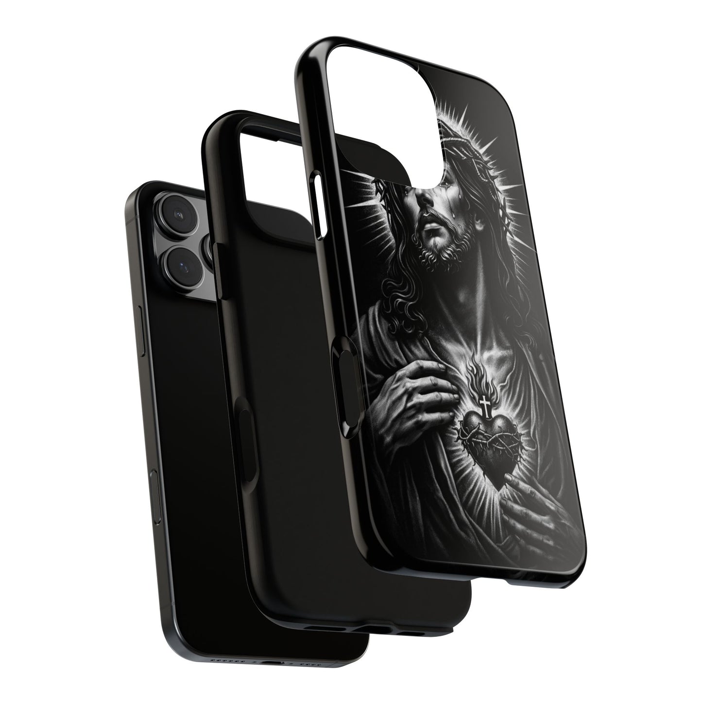 Jesus Sacred Heart Phone Case Black White Christian Faith Aesthetic