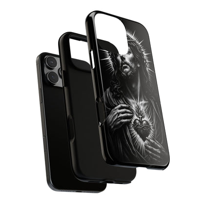 Jesus Sacred Heart Phone Case Black White Christian Faith Aesthetic