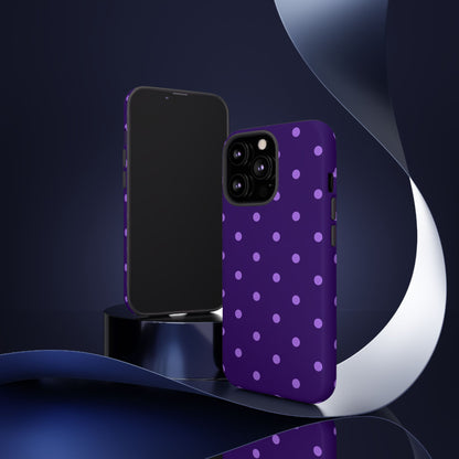 Purple Polka Dot Tough Phone Case – Cute Stylish Durable Protective Cover for Iphone, Samsung Galaxy and Pixel