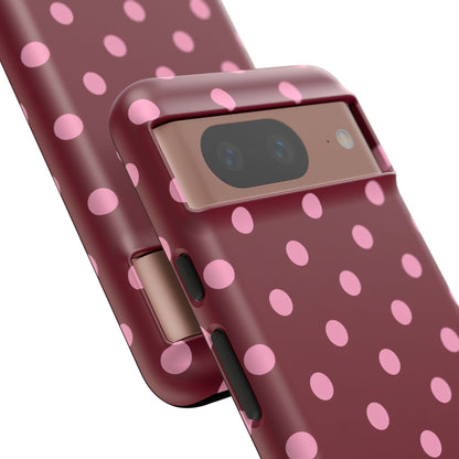 Pink Polka Dot Phone Case – Cute Aesthetic Tough Protective Phone Cover for Iphone, Samsung Galaxy and Pixel