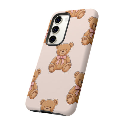 Teddy Bear Phone Case | Cute Coquette Aesthetic Pink Bear Pattern Case | Kawaii Soft Girl iPhone & Samsung Tough Protective Case