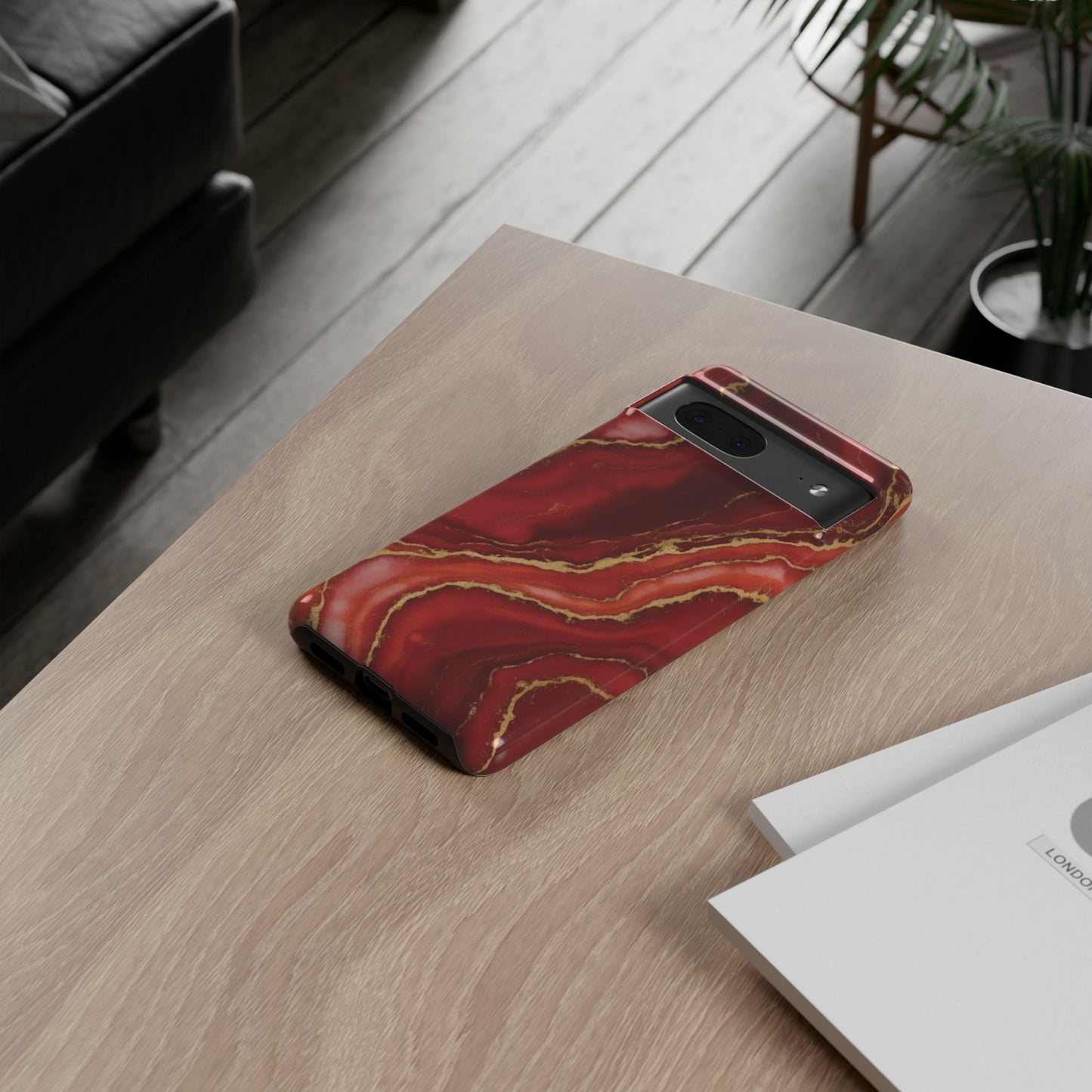 Red Agate Marble Phone Case – Gold Vein Luxury Stone Tough Case (iPhone, Samsung, Pixel)