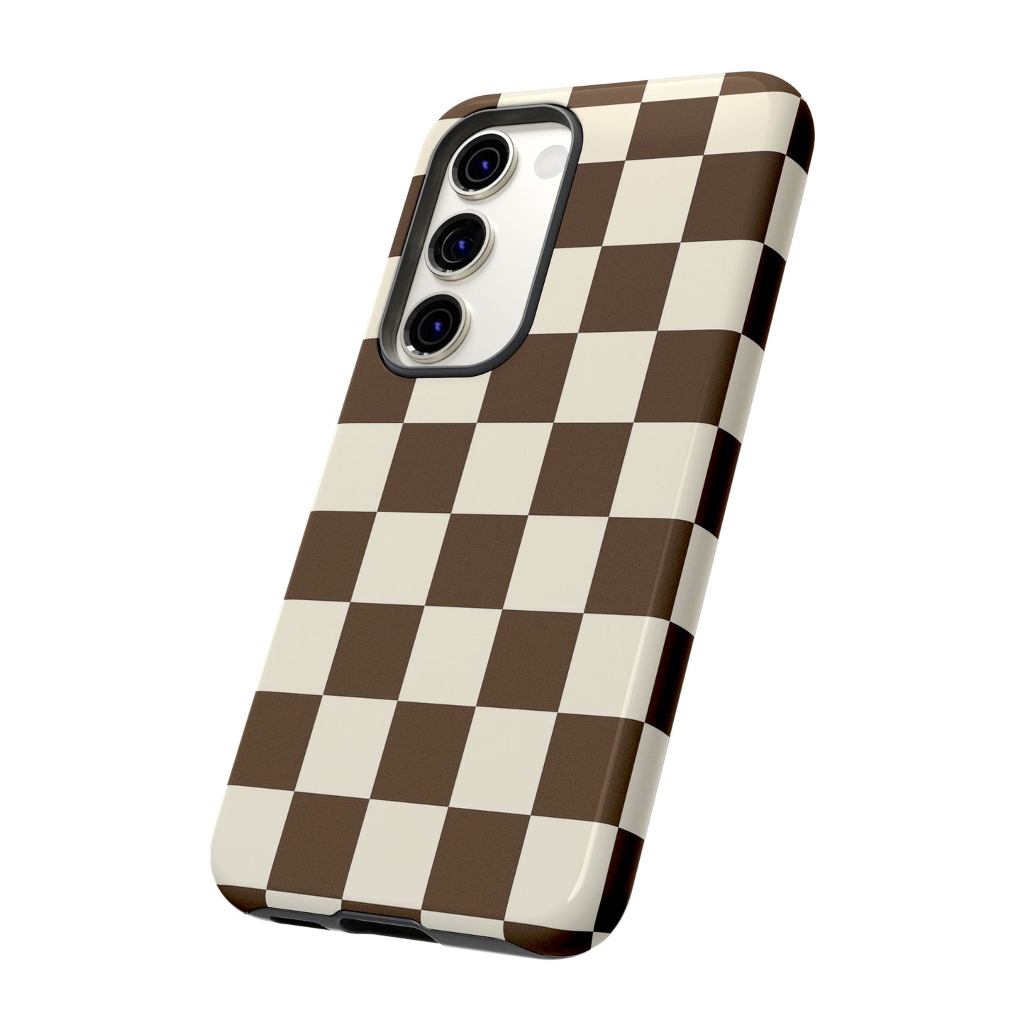 Mocha Checkerboard Phone Case | Neutral Aesthetic Checkered iPhone & Samsung Tough Case
