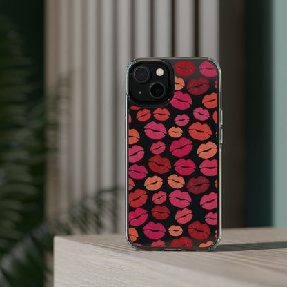 Kiss Print Clear Phone Case | Red Lip Pattern Impact-Resistant Case
