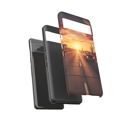 Route 66 Sunset Desert Highway Phone Case – Road Trip Travel Aesthetic Tough Case