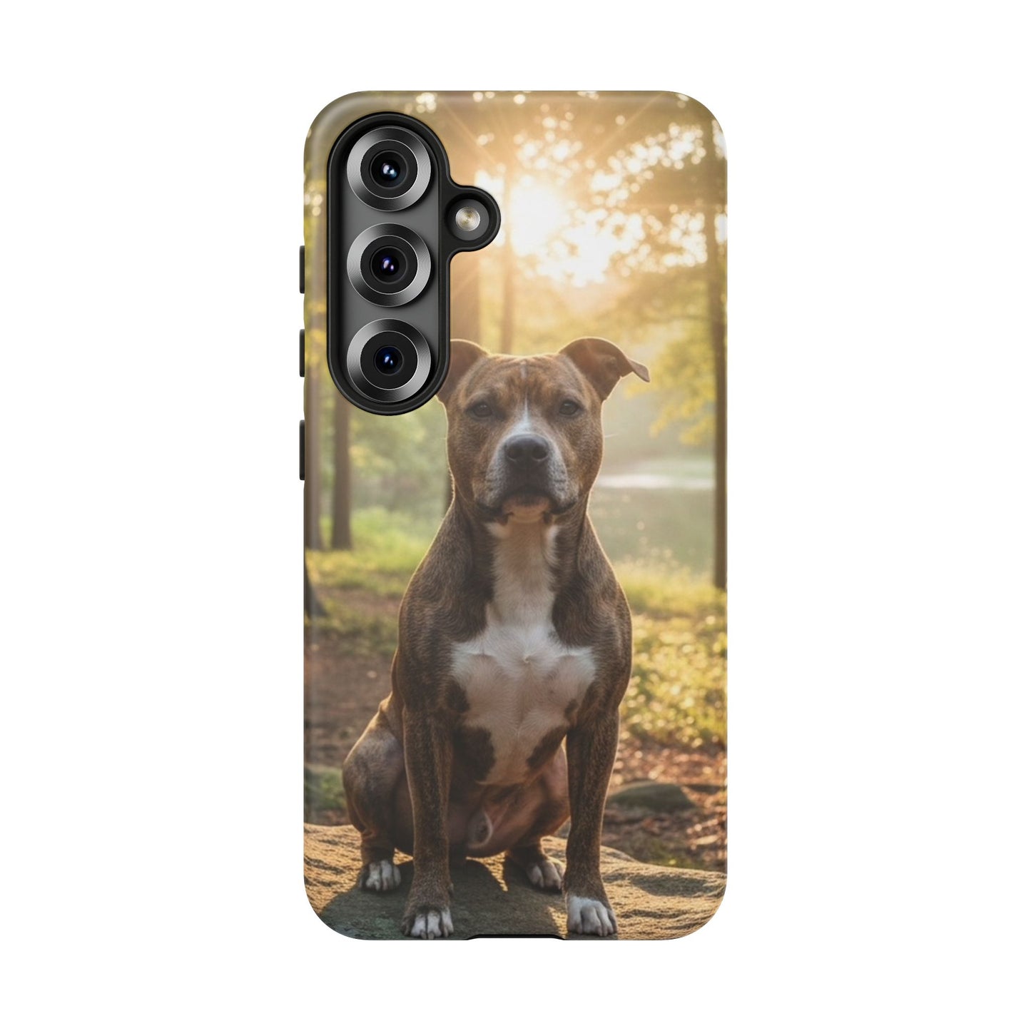 Pitbull Portrait Phone Case | Dog Lover Tough Case, Sunset Forest