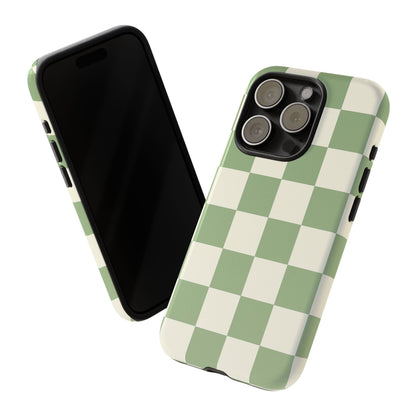 Sage Green Checkerboard Phone Case | Minimal Aesthetic Checkered iPhone & Samsung Tough Case