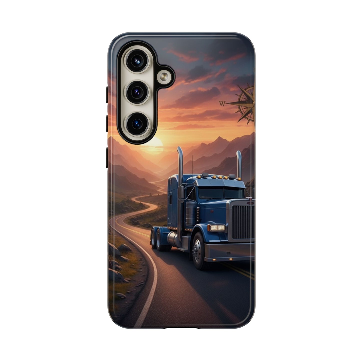 Semi Truck Sunset Phone Case | Trucker Gift | Diesel Truck Highway Road iPhone & Samsung Tough Protective Case