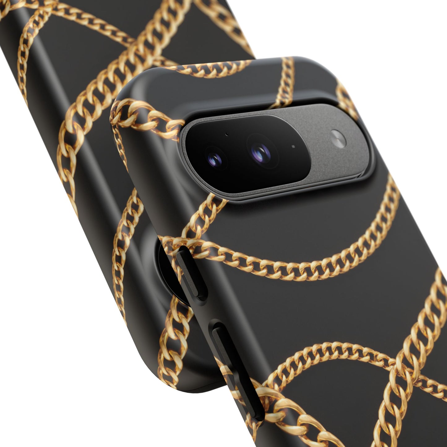 Luxury Gold Chain Phone Case – Black Designer Style Tough Protective Cover for Iphone, Samsung Galaxy and Pixel